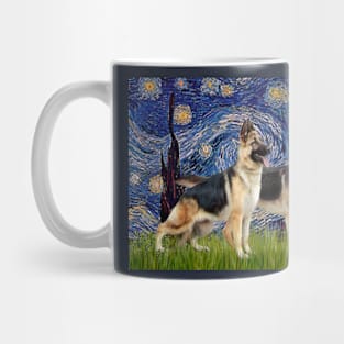 Starry Night Adapted to Include Two German Shepherds Mug